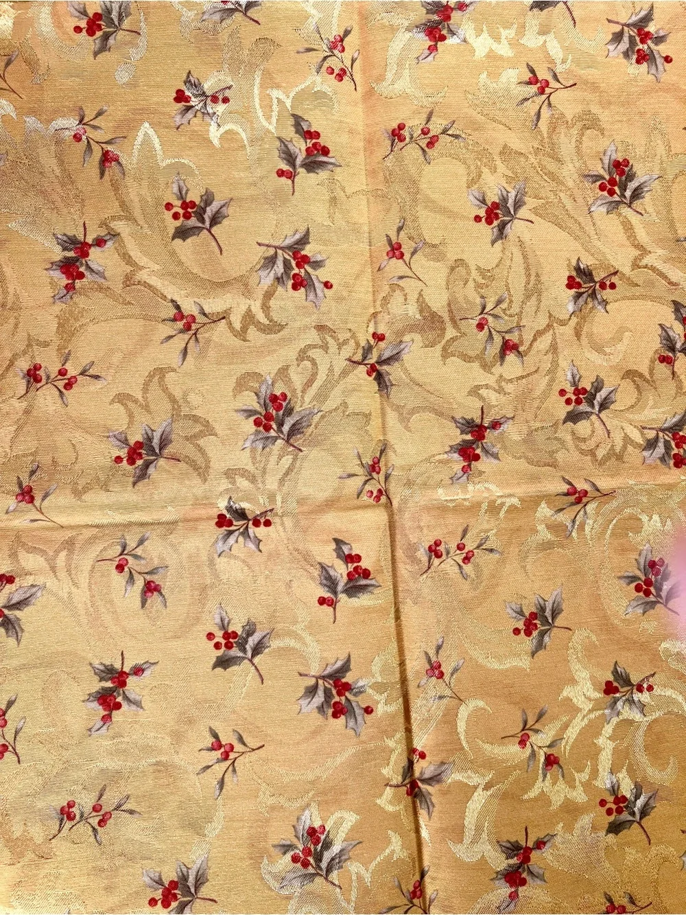 Double Take Holly & Ribbon Reversible Damask Napkins Set of 4 Christmas